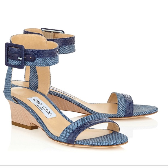 Jimmy Choo Shoes - Pristine Like New Jimmy Choo Hot Mandy Raffia Ankle Strap Blue Sexy Sandal